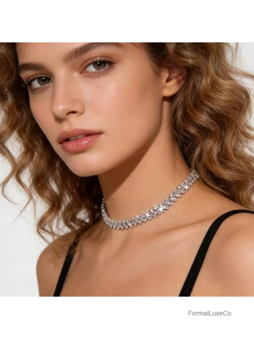 Rhinestone Choker Necklace Set Adjustable Sparkly Crystal Jewelry